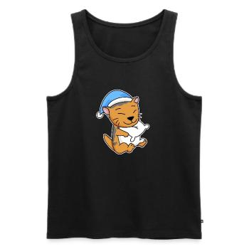 Sleeping Tired - Cat with Pillow and Sleepy Cap - Men's Premium Organic Tank Top - black - Front - Michal (187cm)