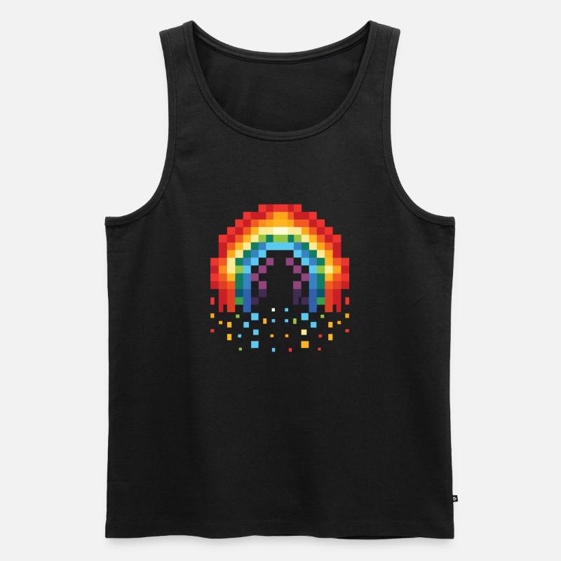 Pixel Art Regenbogen 8-Bit Retro - Männer Premium Bio Tank Top - Schwarz