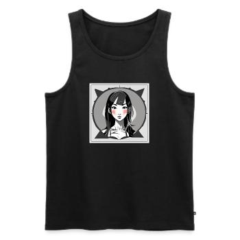 Fille Manga Rougissante - Débardeur bio Premium Homme - noir - Devant - AI Model Male 178 light (178cm)
