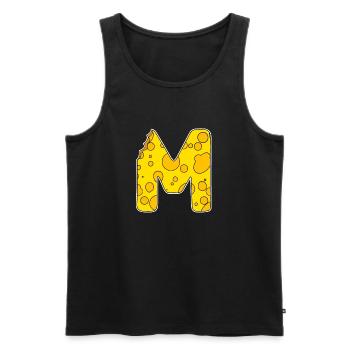 Letter M - Initial Letter M - Cheese Motif - Men's Premium Organic Tank Top - black - Front - AI Model Male 178 light (178cm)
