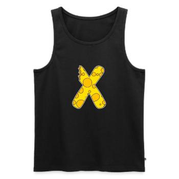 Lettre X - Lettre initiale X - Motif Fromage - Débardeur bio Premium Homme - noir - Devant - Michal (187cm)