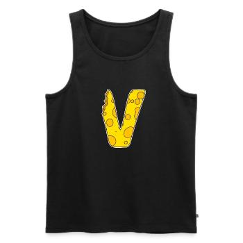Lettre V - Lettre initiale V - Motif Fromage - Débardeur bio Premium Homme - noir - Devant - AI Model Male 178 light (178cm)
