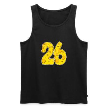 26 years of Lustig Käse - Men's Premium Organic Tank Top - black - Front - AI Model Male 178 light (178cm)