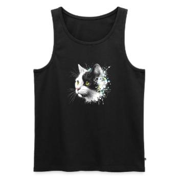 Cool cat head with colorful paint splashes - Men's Premium Organic Tank Top - black - Front - AI Model Male 178 light (178cm)