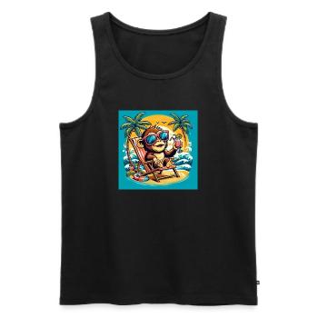 Singe sur la plage - Débardeur bio Premium Homme - noir - Devant - Michal (187cm)