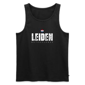 Impression en détresse de la ville de Leiden - Débardeur bio Premium Homme - noir - Devant - AI Model Male 178 light (178cm)