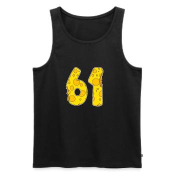 61 years of Lustig Käse - Men's Premium Organic Tank Top - black - Front - AI Model Male 178 light (178cm)
