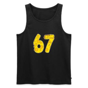 67 years of Lustig Käse - Men's Premium Organic Tank Top - black - Front - AI Model Male 178 light (178cm)