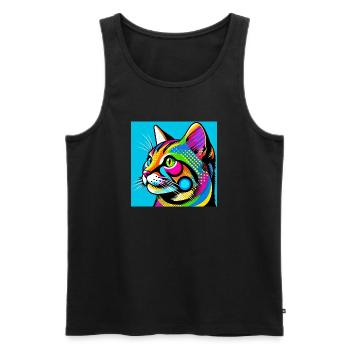 Chat Pop Art - Débardeur bio Premium Homme - noir - Devant - AI Model Male 178 light (178cm)