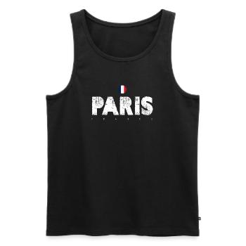 Paris Distressed Glyphs with French Flag - Men's Premium Organic Tank Top - black - Front - AI Model Male 178 light (178cm)