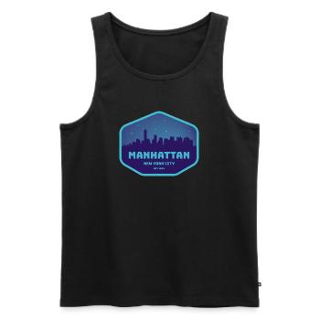 Manhattan Skyline Badge Blau Turquoise - Männer Premium Bio Tank Top - Schwarz - Vorne - AI Model Male 178 light (178cm)