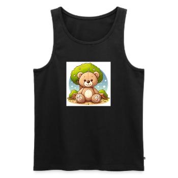 Ours en peluche devant un arbre - Débardeur bio Premium Homme - noir - Devant - Michal (187cm)