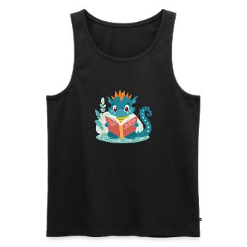 Kleiner Drache mit Buch - Männer Premium Bio Tank Top - Schwarz - Vorne - Michal (187cm)