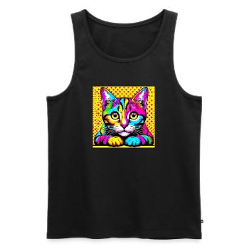 Chat Pop Art - Débardeur bio Premium Homme - noir - Devant - Michal (187cm)