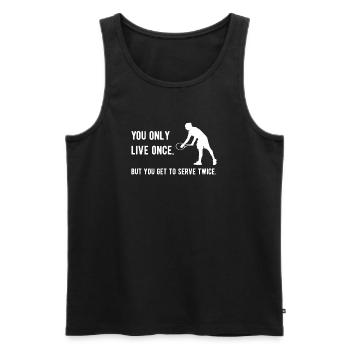 Tennis - On ne vit qu’une fois, mais on sert - Débardeur bio Premium Homme - noir - Devant - Michal (187cm)