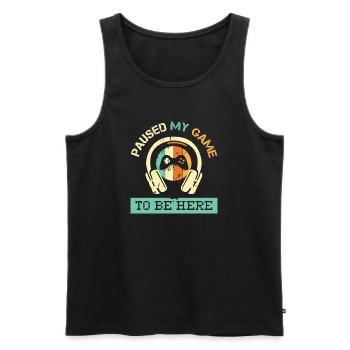 paused my game retro vintage gaming logo gamer - Men's Premium Organic Tank Top - black - Front - AI Model Male 178 light (178cm)