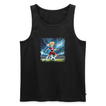 Fussballerin Comicfigur Stadion mit Blitzen - Männer Premium Bio Tank Top - Schwarz - Vorne - AI Model Male 178 light (178cm)