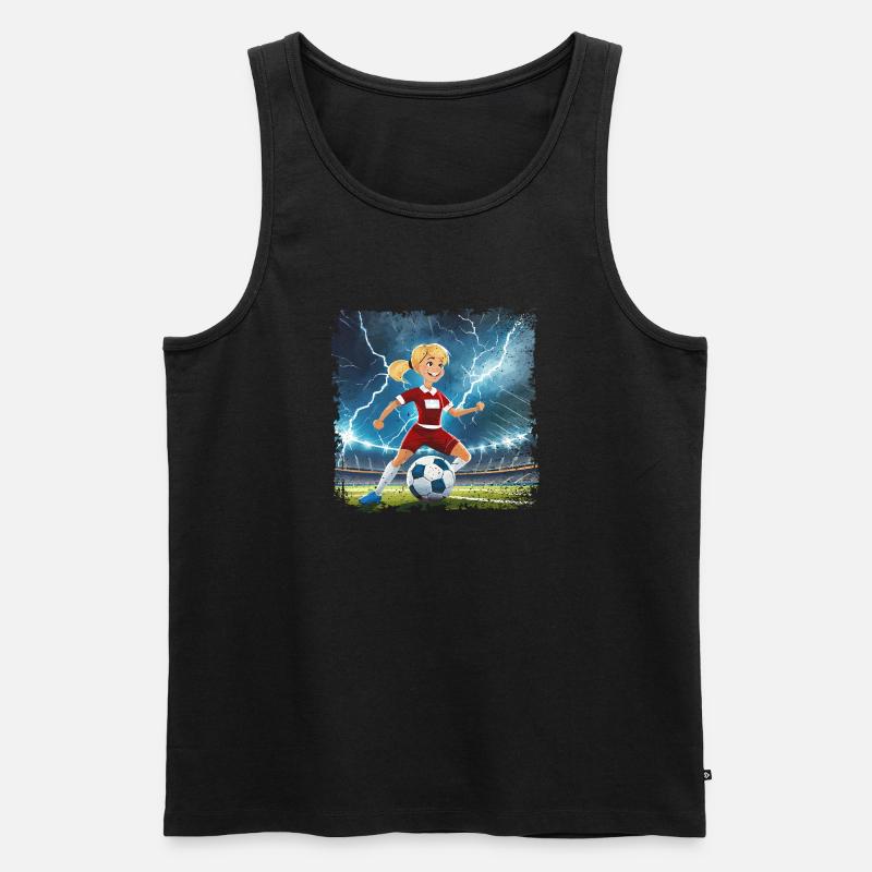 Fussballerin Comicfigur Stadion mit Blitzen - Männer Premium Bio Tank Top - Schwarz