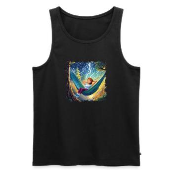 Girl on hammock, chilling, with flashes - Men's Premium Organic Tank Top - black - Front - AI Model Male 178 light (178cm)