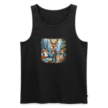 Forest animals watch TV - Men's Premium Organic Tank Top - black - Front - AI Model Male 178 light (178cm)