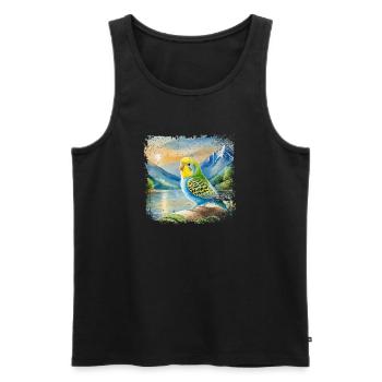 junger Wellensittich im Kinderbuchstil, Aquarell - Männer Premium Bio Tank Top - Schwarz - Vorne - Michal (187cm)