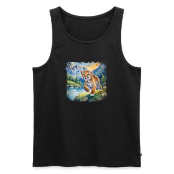 Mignon jeune tigre | Style de livre pour enfants - Débardeur bio Premium Homme - noir - Devant - AI Model Male 178 light (178cm)