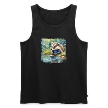 Niedlicher junger Dachs mit Handy, Kinderbuchstil - Männer Premium Bio Tank Top - Schwarz - Vorne - Michal (187cm)