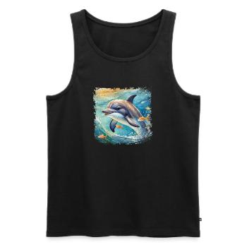 Niedlicher junger Delfin im Kinderbuchstil - Männer Premium Bio Tank Top - Schwarz - Vorne - Michal (187cm)