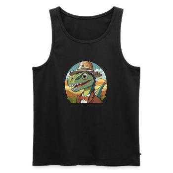 dinosaure drôle avec chapeau dans le style comique - Débardeur bio Premium Homme - noir - Devant - Michal (187cm)