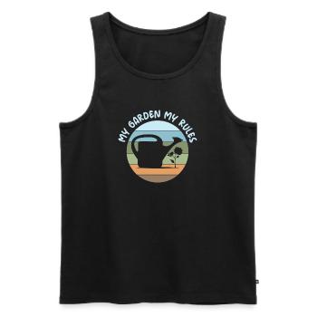lustige Sprüche Garten Gärtner Regeln retro Logo - Männer Premium Bio Tank Top - Schwarz - Vorne - AI Model Male 178 light (178cm)