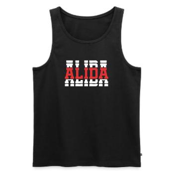 Alida t-shirt t-shirt idée cadeau texte empilé - Débardeur bio Premium Homme - noir - Devant - Michal (187cm)