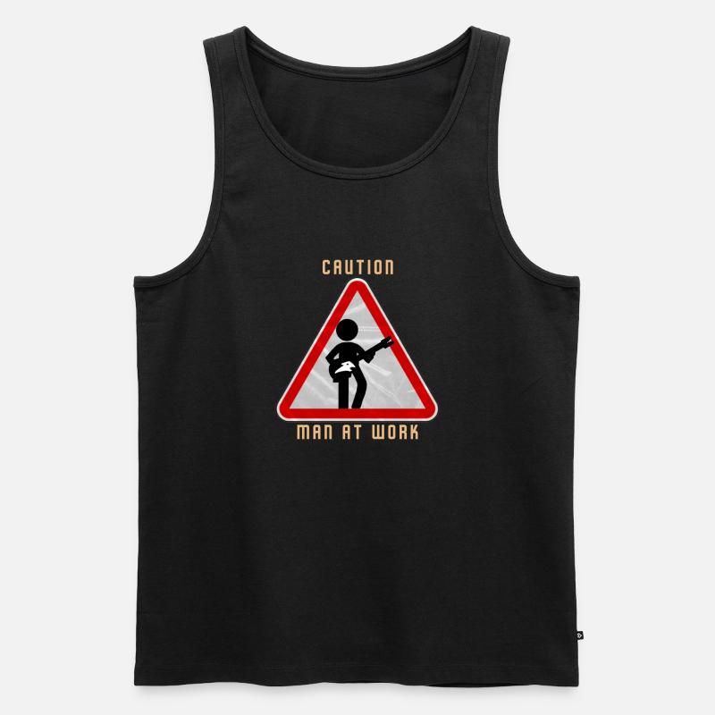Caution MAN at work - Männer Premium Bio Tank Top - Schwarz