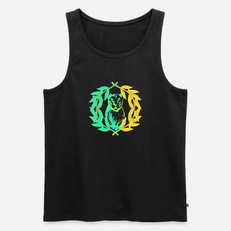 Leopard Tiger Katze Lorbeerkranz - Männer Premium Bio Tank Top - Schwarz