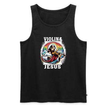 Conception musicale pour violon et Jésus Christ - Débardeur bio Premium Homme - noir - Devant - Michal (187cm)