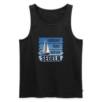 Leidenschaft - Freiheit - Abenteuer - Segeln - Männer Premium Bio Tank Top - Schwarz - Vorne - AI Model Male 178 light (178cm)