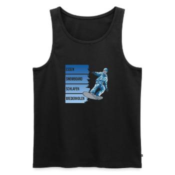 Essen - Snowboard - Schlafen - Wiederholen - Männer Premium Bio Tank Top - Schwarz - Vorne - AI Model Male 178 light (178cm)