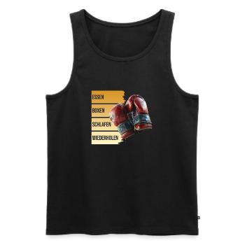 Essen - Boxen - Schlafen - Wiederholen - Männer Premium Bio Tank Top - Schwarz - Vorne - Michal (187cm)