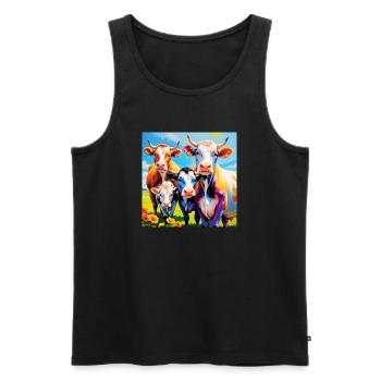 Vivid Colourful Cow Herd Design - Men's Premium Organic Tank Top - black - Front - AI Model Male 178 light (178cm)