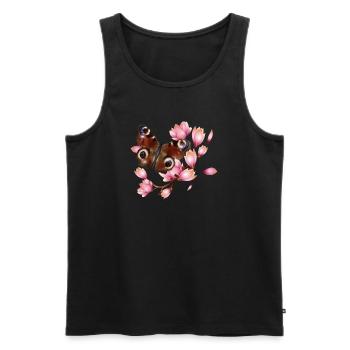 Butterfly Peacock Eye with Magnolia in Pink - Men's Premium Organic Tank Top - black - Front - AI Model Male 178 light (178cm)
