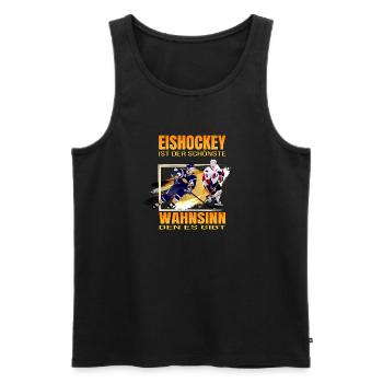Eishockey ist der schönste Wahnsinn den es gibt - Männer Premium Bio Tank Top - Schwarz - Vorne - AI Model Male 178 light (178cm)