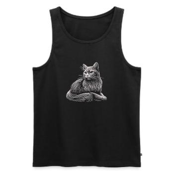 chat blanc motifs traits lumière - Débardeur bio Premium Homme - noir - Devant - Michal (187cm)