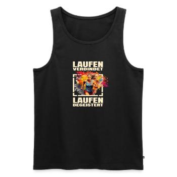Laufen verbindet - Laufen begeistert - Männer Premium Bio Tank Top - Schwarz - Vorne - AI Model Male 178 light (178cm)