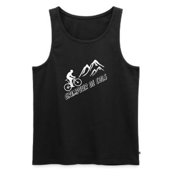 T Shirt cyclisme vélo montagne grimpeur de cols - Débardeur bio Premium Homme - noir - Devant - AI Model Male 178 light (178cm)