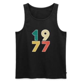1977 - Né en 1977 - Construit en 1977 - Débardeur bio Premium Homme - noir - Devant - AI Model Male 178 light (178cm)
