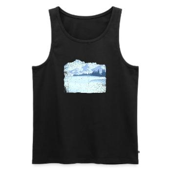 Mountain in snow with dirty effect - Men's Premium Organic Tank Top - black - Front - AI Model Male 178 light (178cm)