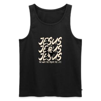 Jesus mit Dornenkrone Motiv - Männer Premium Bio Tank Top - Schwarz - Vorne - AI Model Male 178 light (178cm)