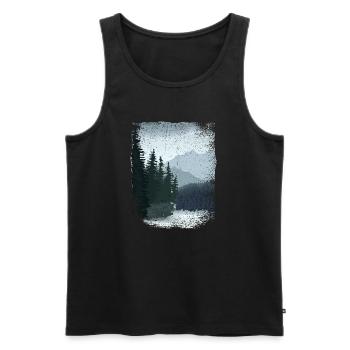 dark forest and mountains with frayed edge - Men's Premium Organic Tank Top - black - Front - AI Model Male 178 light (178cm)