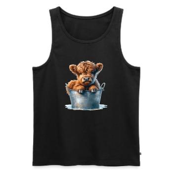 Highland Calf Cuteness - Baby Hochlandrind - Männer Premium Bio Tank Top - Schwarz - Vorne - Michal (187cm)