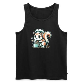Cute cartoon squirrel cooking spaghetti - Men's Premium Organic Tank Top - black - Front - Michal (187cm)