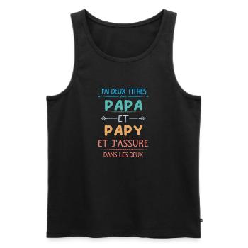 Papa et papy et j'assure dans les deux - Débardeur bio Premium Homme - noir - Devant - AI Model Male 178 light (178cm)